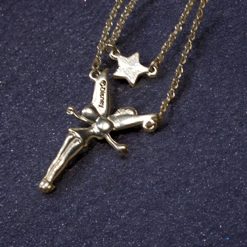 Tinker Bell Double Chain With Star Silvertone Necklace - Picture 12 of 13